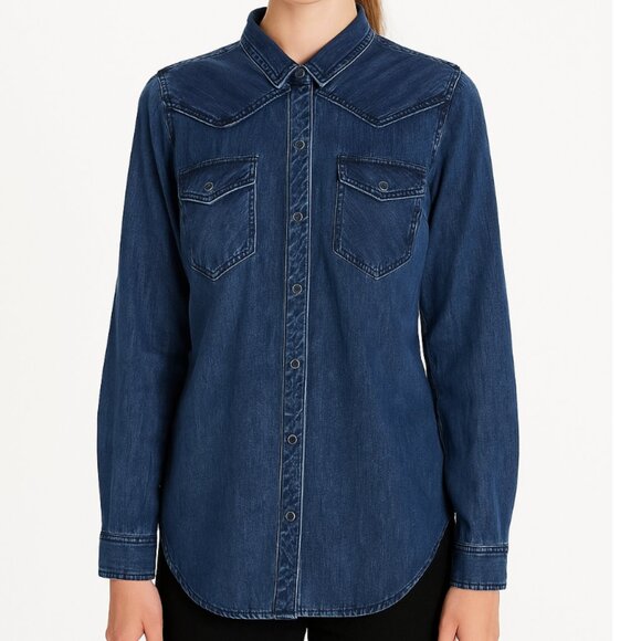 Rails Indigo Denim Button-Down Shirt with Western Details - Picture 1 of 7